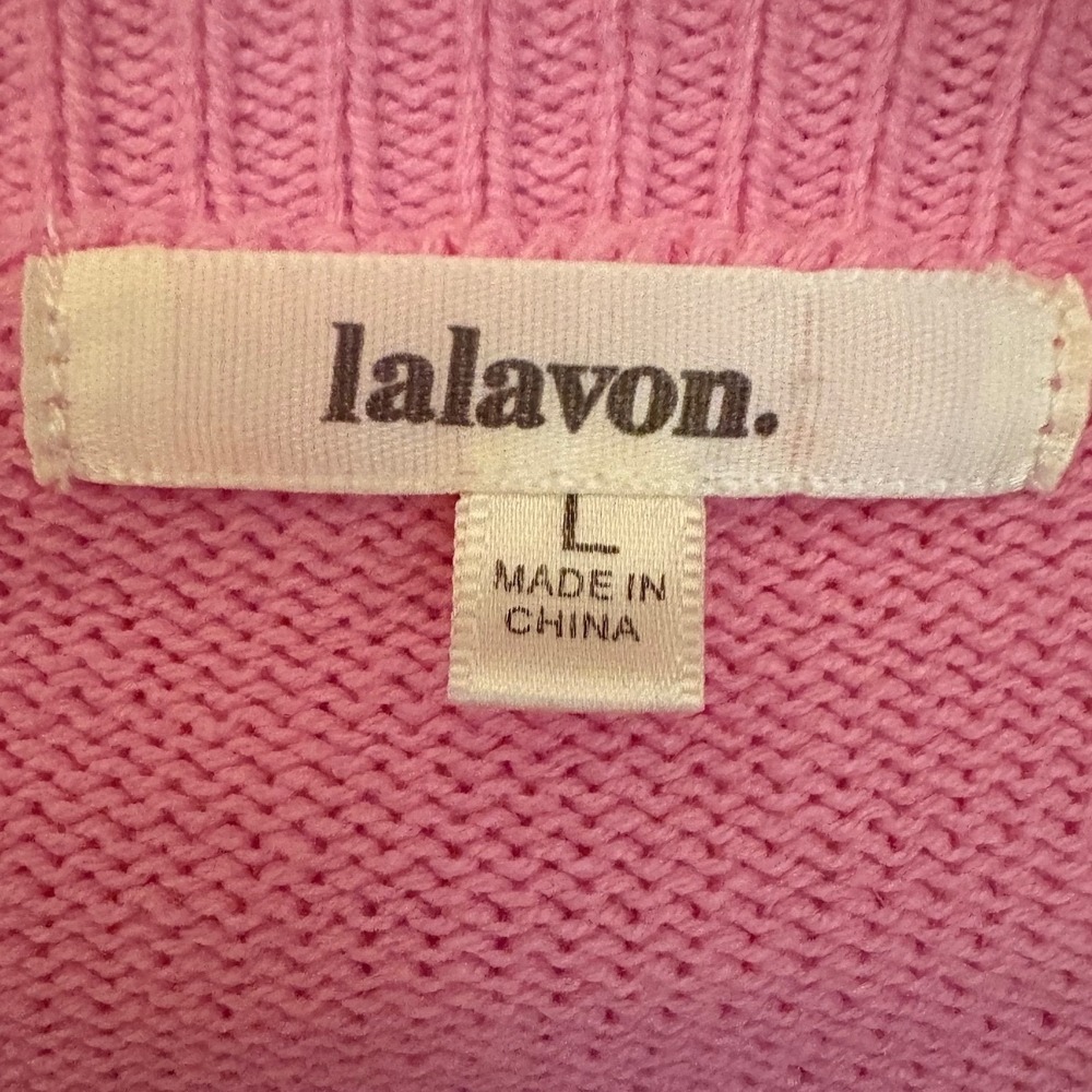 Lalavon Pink Bow V-Neck Puff Sleeve Knit Sweater Top Womens Large ILT3706 - Picture 3 of 6